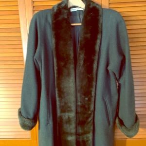 Faux fur and wool dress coat
